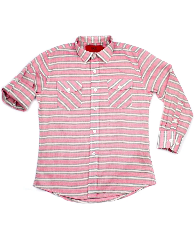 Elie Balleh Little Boys Pink Slim Fit Striped Button-Down Shirt