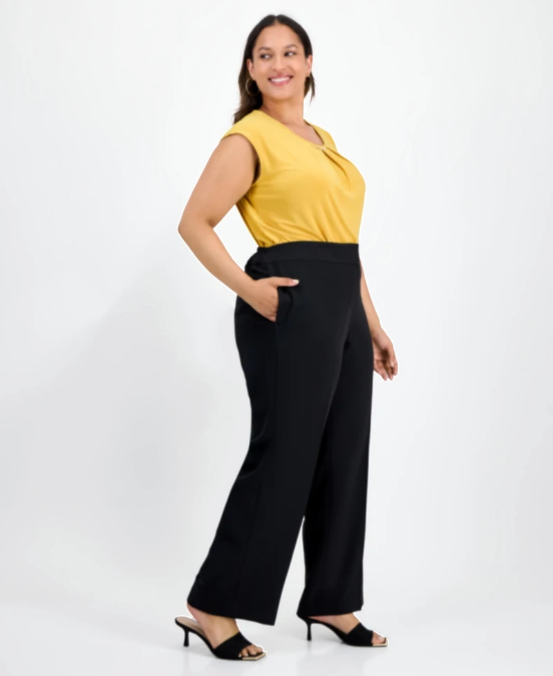 Kasper Plus Mid-Rise Stretch Crepe Wide-Leg Pants