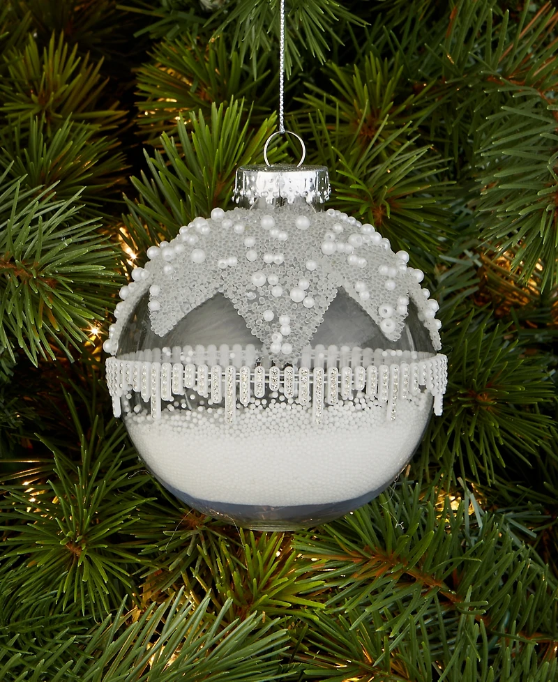 Holiday Lane Iced Delight Silver Ball Ornament, Macy's Exclusive