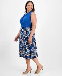 Kasper Plus Floral-Print Midi Skirt