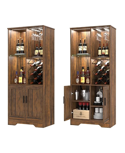 Vlsrka Modern style home bar cabinet with Led lights and tempered glass doors.