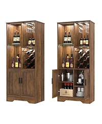 Vlsrka Modern style home bar cabinet with Led lights and tempered glass doors.