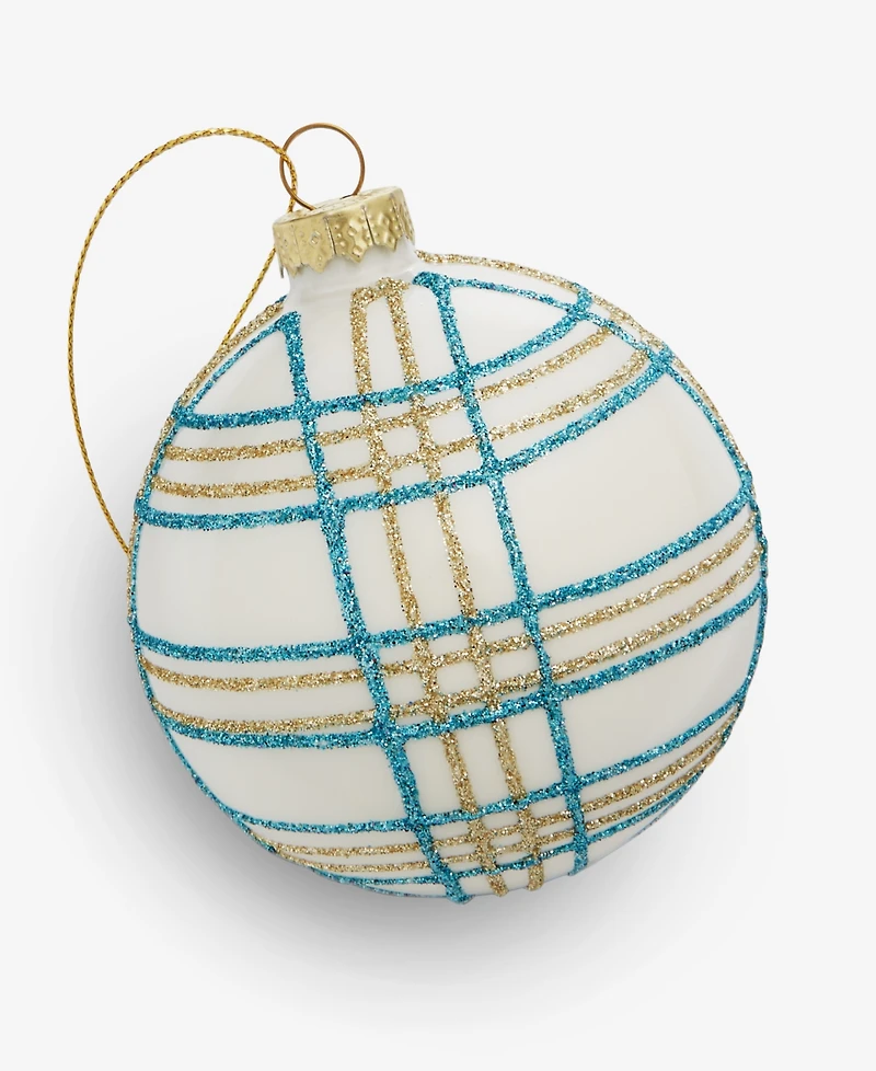 Holiday Lane Enchanted Emerald Glass Plaid Ball Ornament, Macy's Exclusive