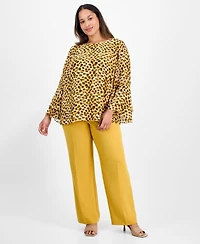 Kasper Plus Tiered Ruffle-Sleeve Printed Blouse