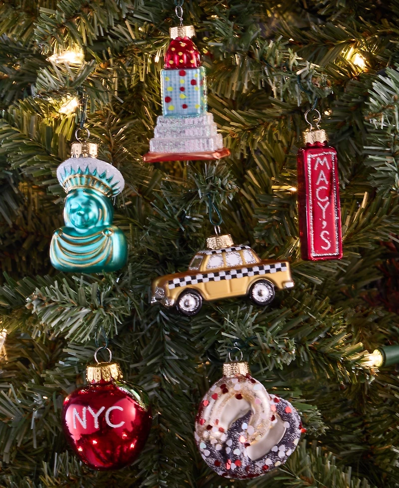 Holiday Lane Heritage Set of 6 New York Glass Ornaments, Macy's Exclusive