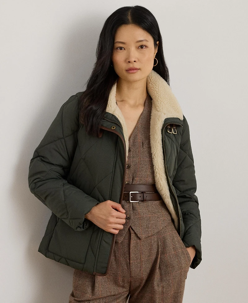 Lauren Ralph Women's Faux-Fur-Collar Diamond Quilted Jacket