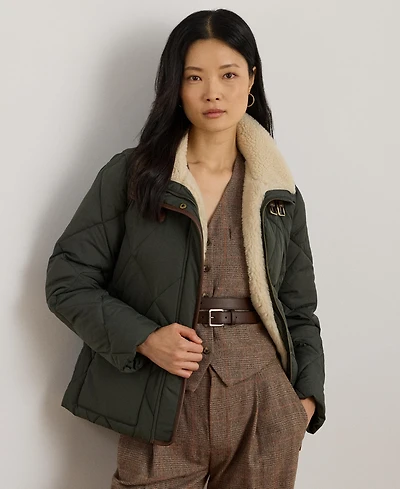 Lauren Ralph Women's Faux-Fur-Collar Diamond Quilted Jacket