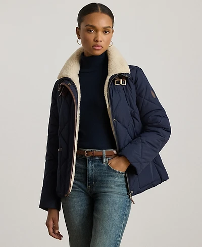 Lauren Ralph Women's Faux-Fur-Collar Diamond Quilted Jacket