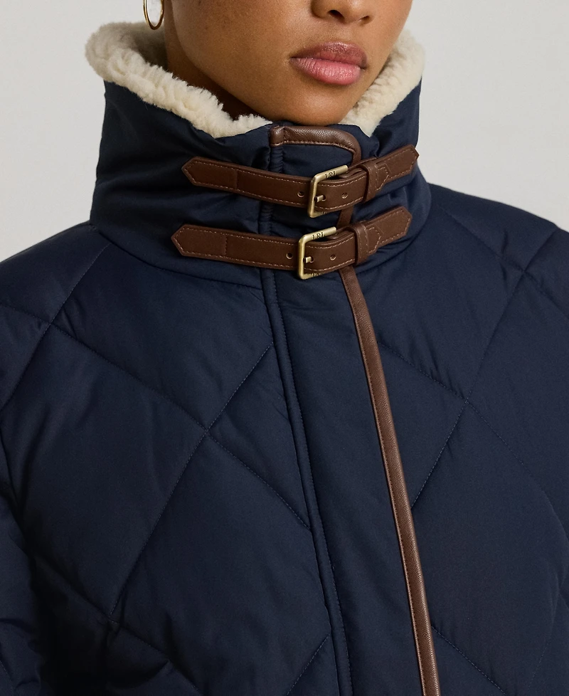 Lauren Ralph Women's Faux-Fur-Collar Diamond Quilted Jacket