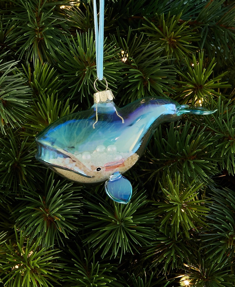 Holiday Lane Seaside Glass Whale Ornament, Macy's Exclusive