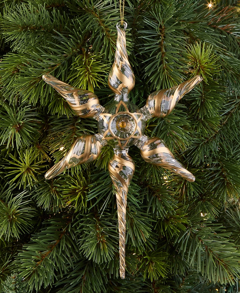 Holiday Lane Blessed Glass Gold-Tone Striped Finial Ornament, Macy's Exclusive