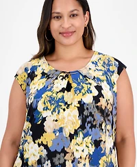 Kasper Plus Sleeveless Pleat-Neck Blouse