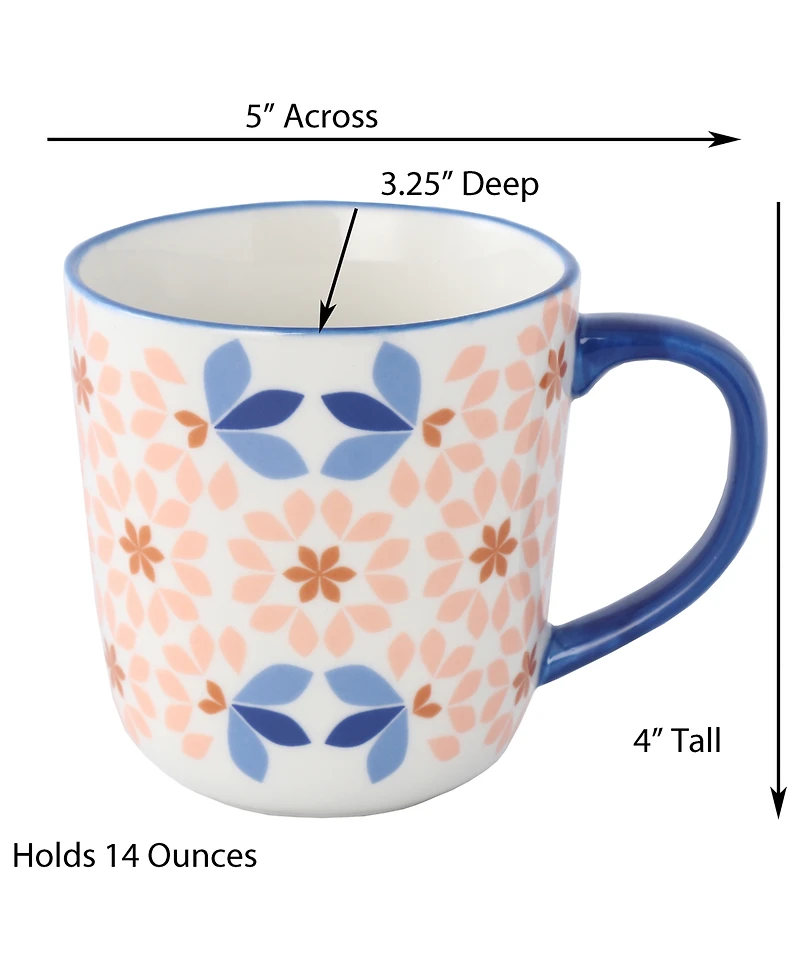 Lorren Home Trends Geo Floral Mugs, Assorted Set of 4