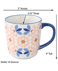 Lorren Home Trends Geo Floral Mugs, Assorted Set of 4