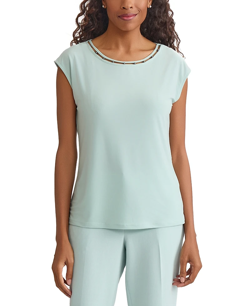 Kasper Women's Beaded-Trim Extended-Shoulder Top, Regular & Petite Sizes