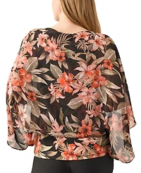 Kasper Women's Floral 3/4-Sleeve Poncho Blouse