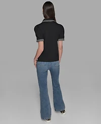 Karl Lagerfeld Paris Petite Tweed-Trim Knit Top