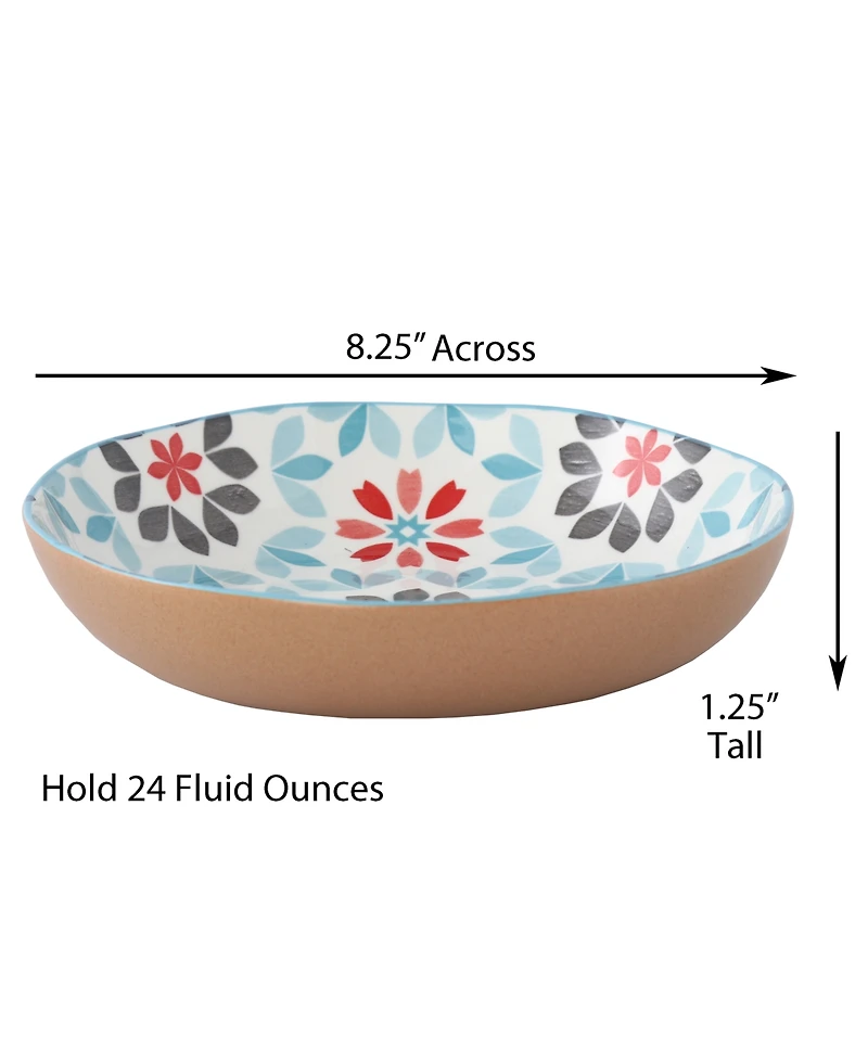 Lorren Home Trends Geo Floral Pasta Bowls, Assorted Set of 4
