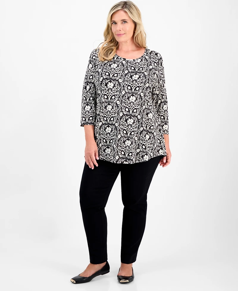 Jm Collection Plus Size Printed 3/4-Sleeve Top, Macy's Exclusive