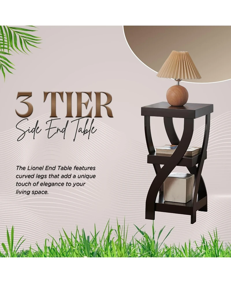 Kings Brand Furniture 3 Tier End Table - Square for Bedroom with Shelves Bedside Nightstand