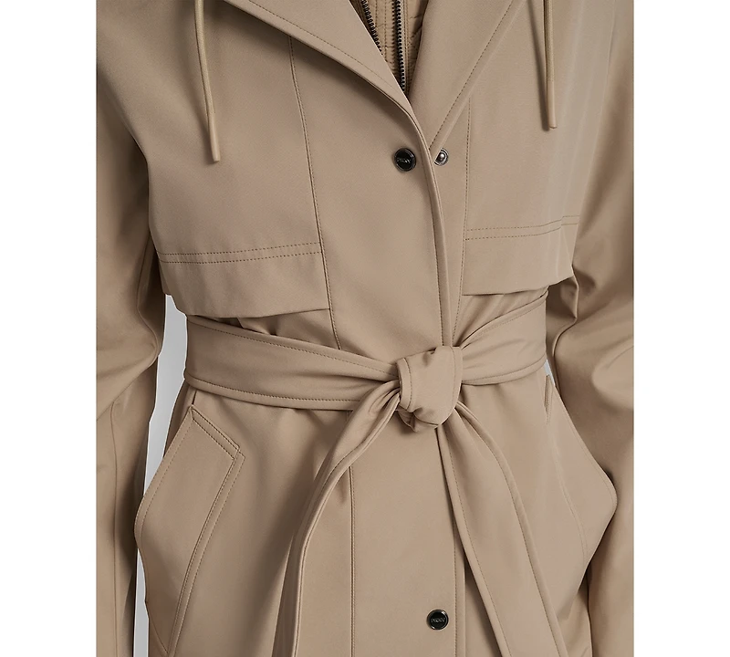 Dkny Women's Hooded Bibbed Belted Trench Coat