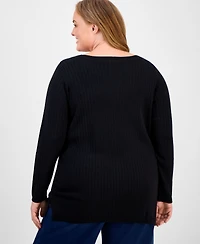 Style & Co Plus Solid Long-Sleeve Sweater, Macy's Exclusive