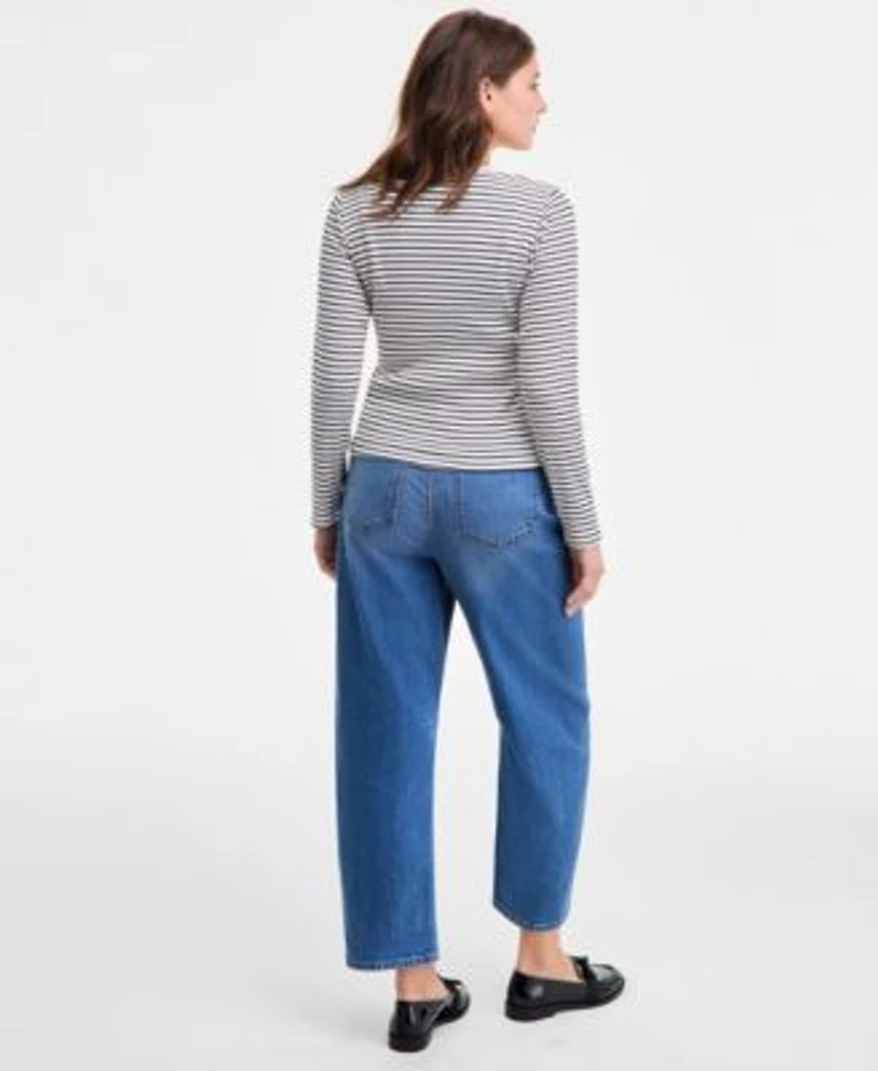 On 34th Womens Ribbed Striped Cardigan V Neck Tank Cropped Barrel Jeans Macys Exclusive
