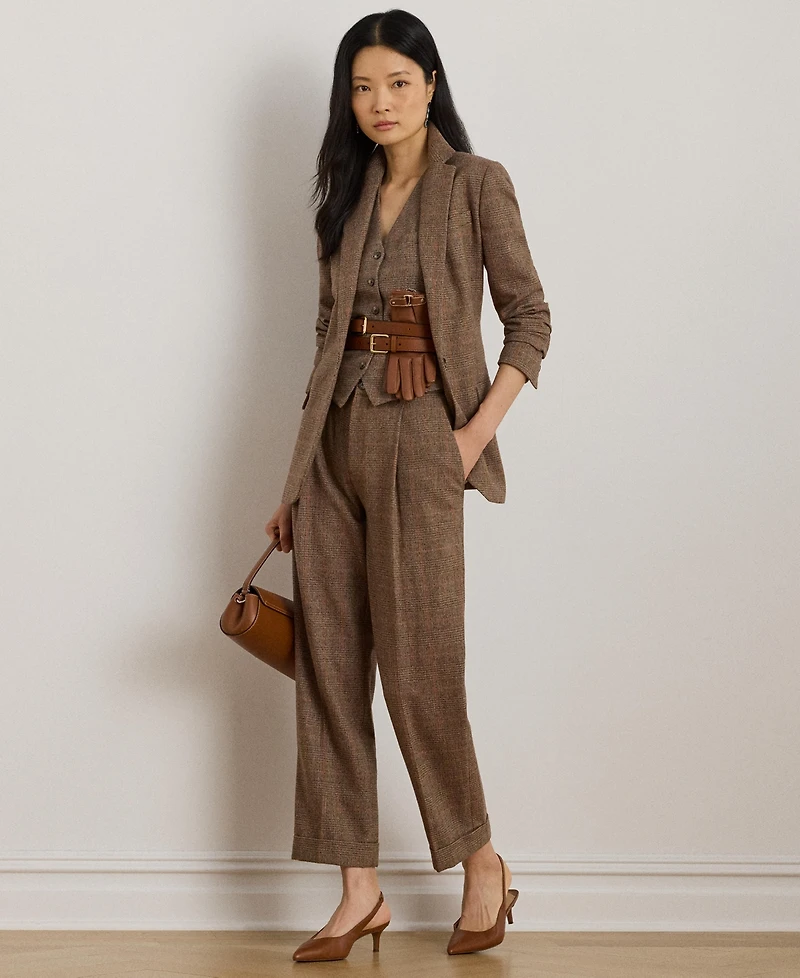 Lauren Ralph Women's Glen Plaid Pleated Cropped Pants