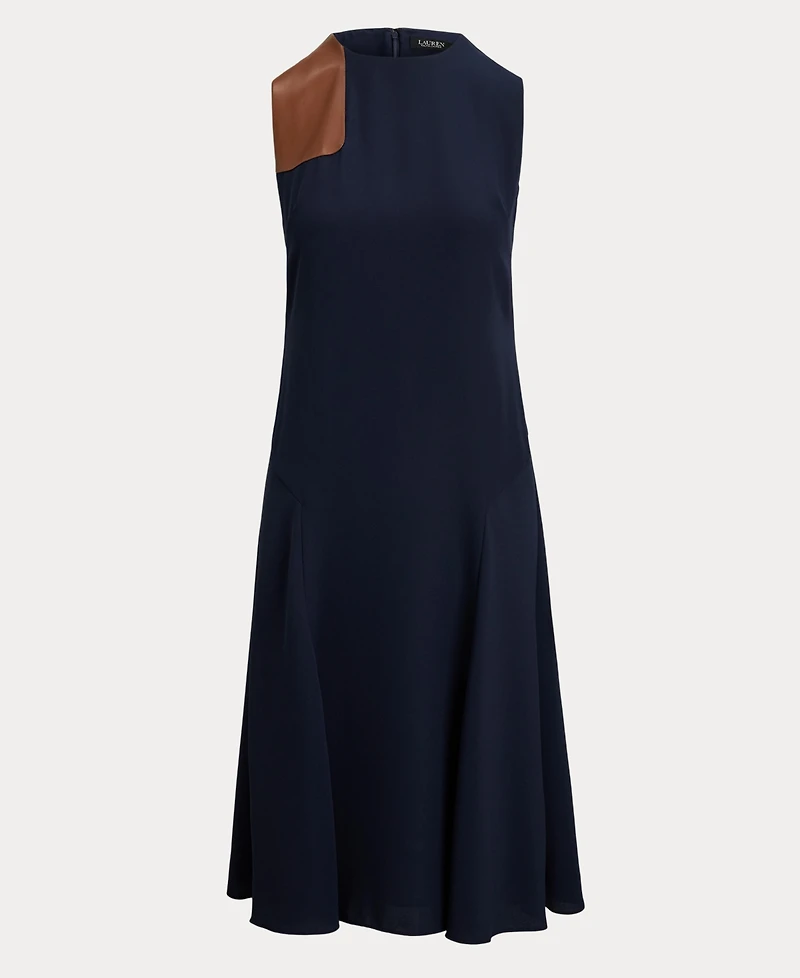 Lauren Ralph Women's Faux-Leather-Trim Georgette Dress