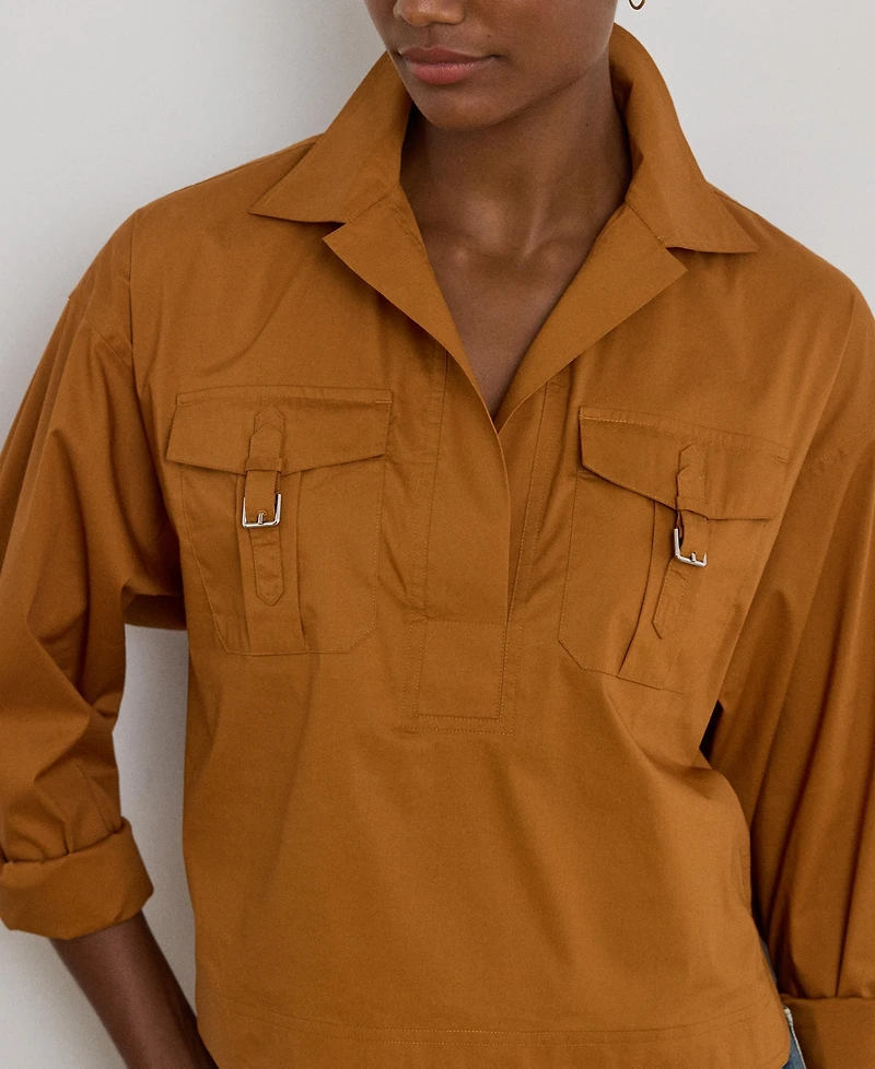 Lauren Ralph Women's Buckle-Trim Cotton-Blend Shirt