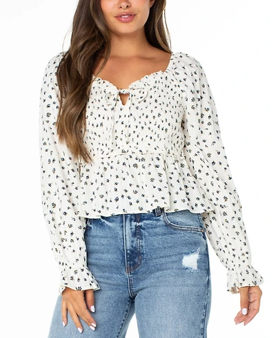 Celebrity Pink Juniors' Ditsy-Print Ruffle-Trim Babydoll Top
