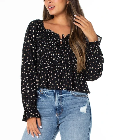 Celebrity Pink Juniors' Ditsy-Print Ruffle-Trim Babydoll Top