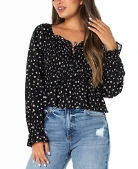 Celebrity Pink Juniors' Ditsy-Print Ruffle-Trim Babydoll Top
