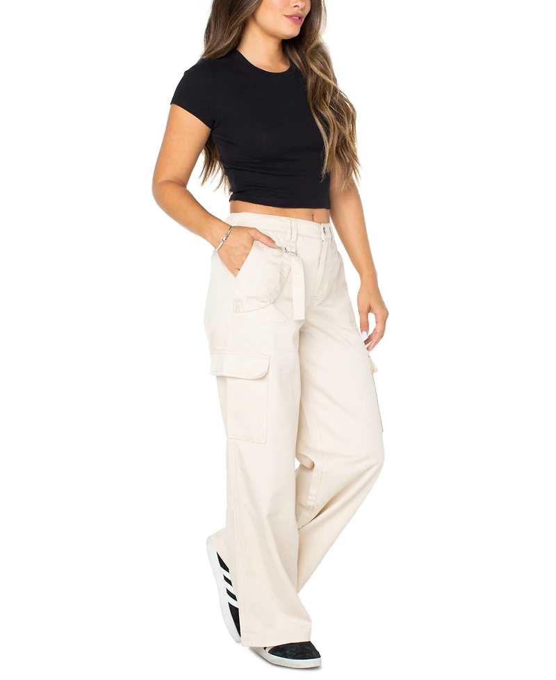 Celebrity Pink Juniors' Cargo Strap Wide-Leg Pants
