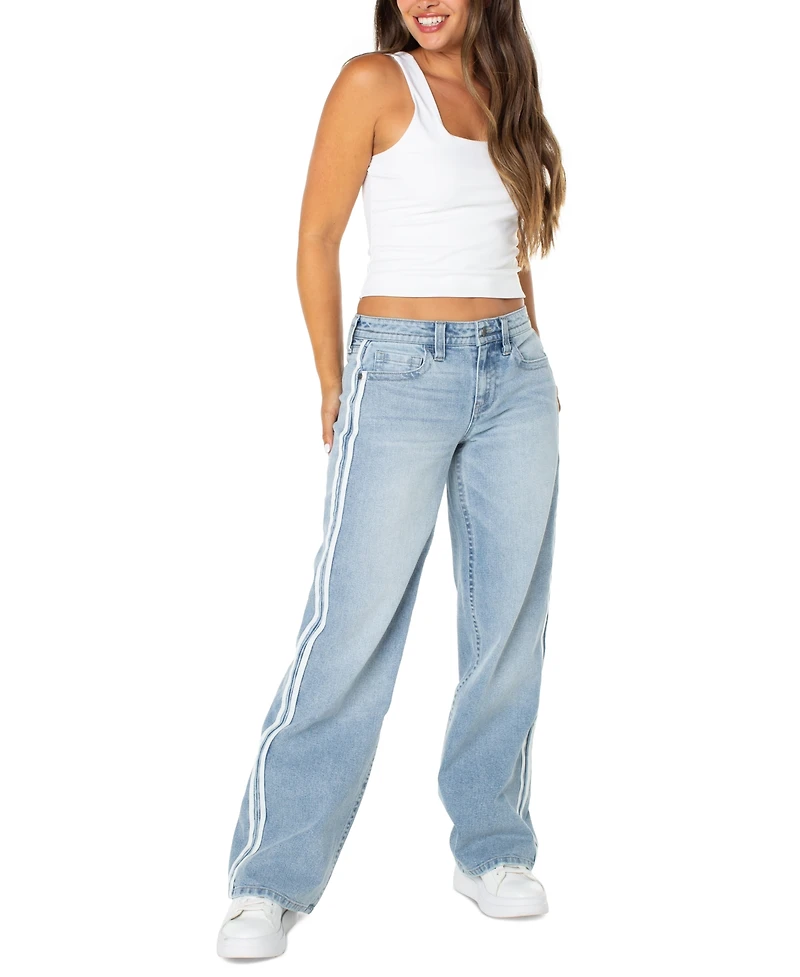 Celebrity Pink Juniors' Varsity Stripe Slouchy Straight-Leg Jeans