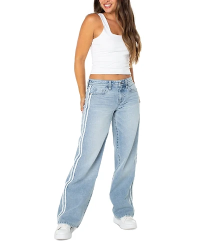 Celebrity Pink Juniors' Varsity Stripe Slouchy Straight-Leg Jeans