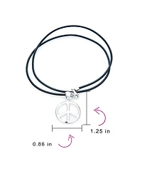Bling Jewelry Peace Sign Pendant Necklace Black Leather Cord Sterling Silver 18"