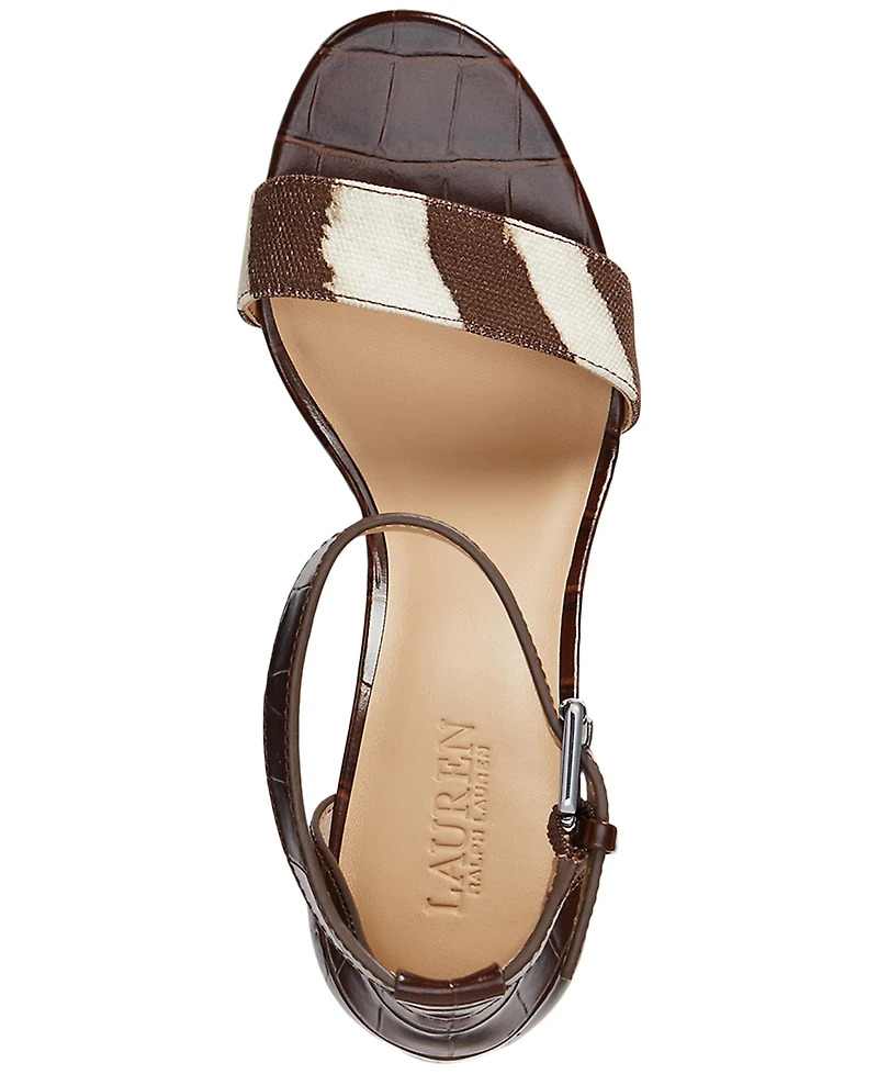 Lauren Ralph Women's Sylvia Zebra-Print-Trim Embossed Dress Sandals