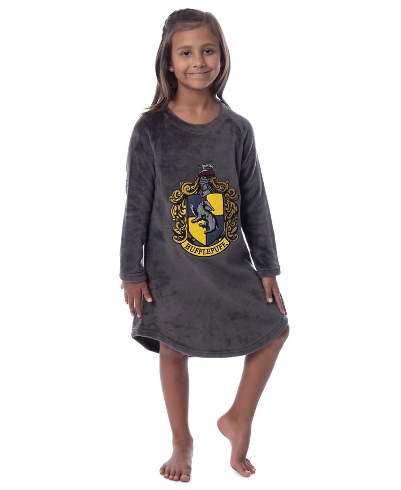 Harry Potter Girls' Hogwarts Houses Crest Long-Sleeve Fleece Pajama Kids Nightgown - All