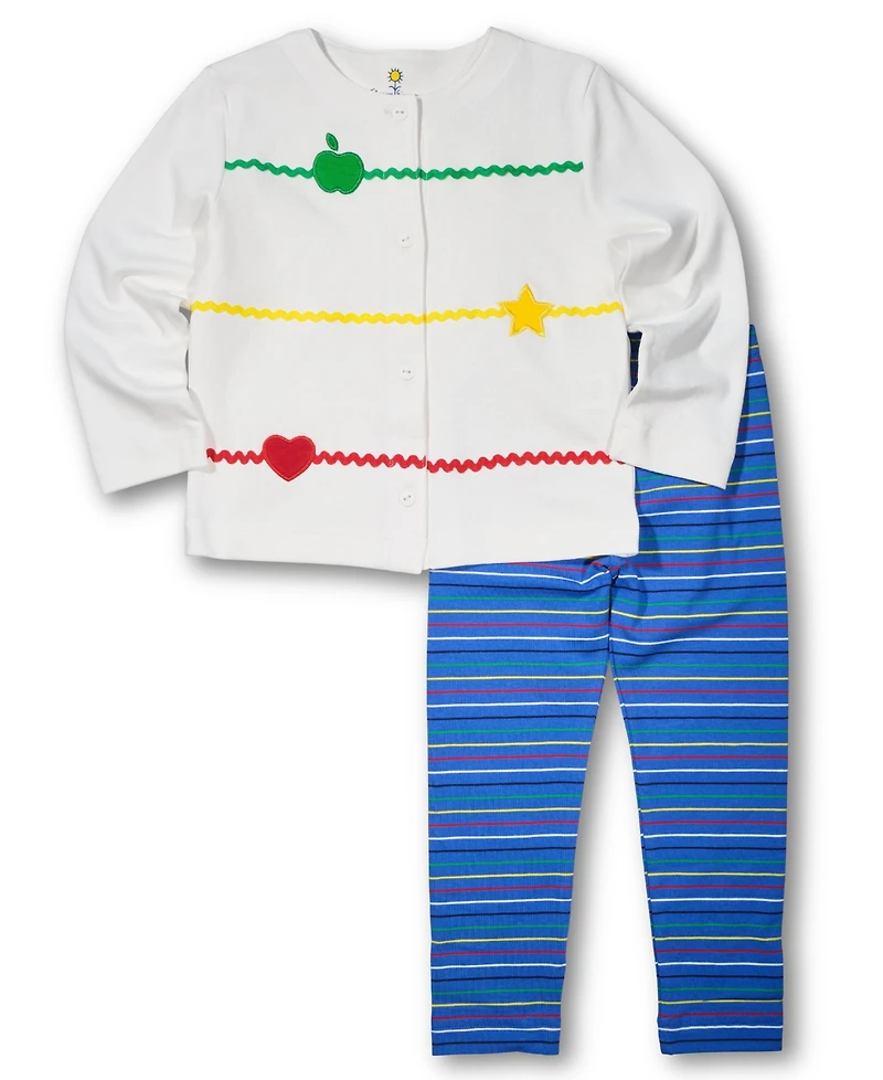 Florence Eiseman Toddler Girls Knit Cardigan With Apple, Star, & Heart