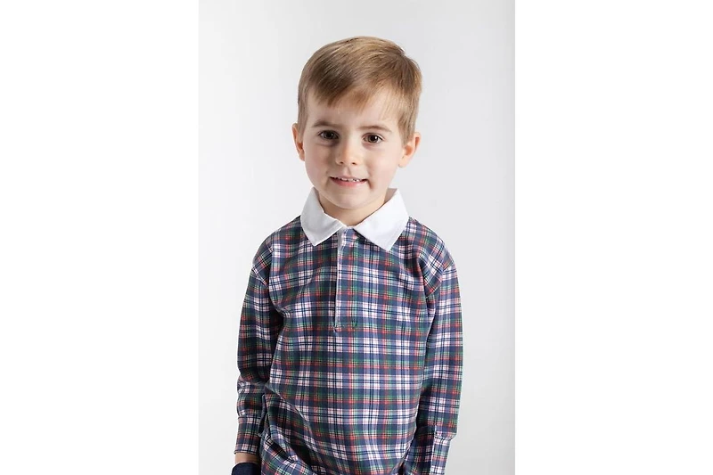 Florence Eiseman Plaid Knit Long Sleeve Polo