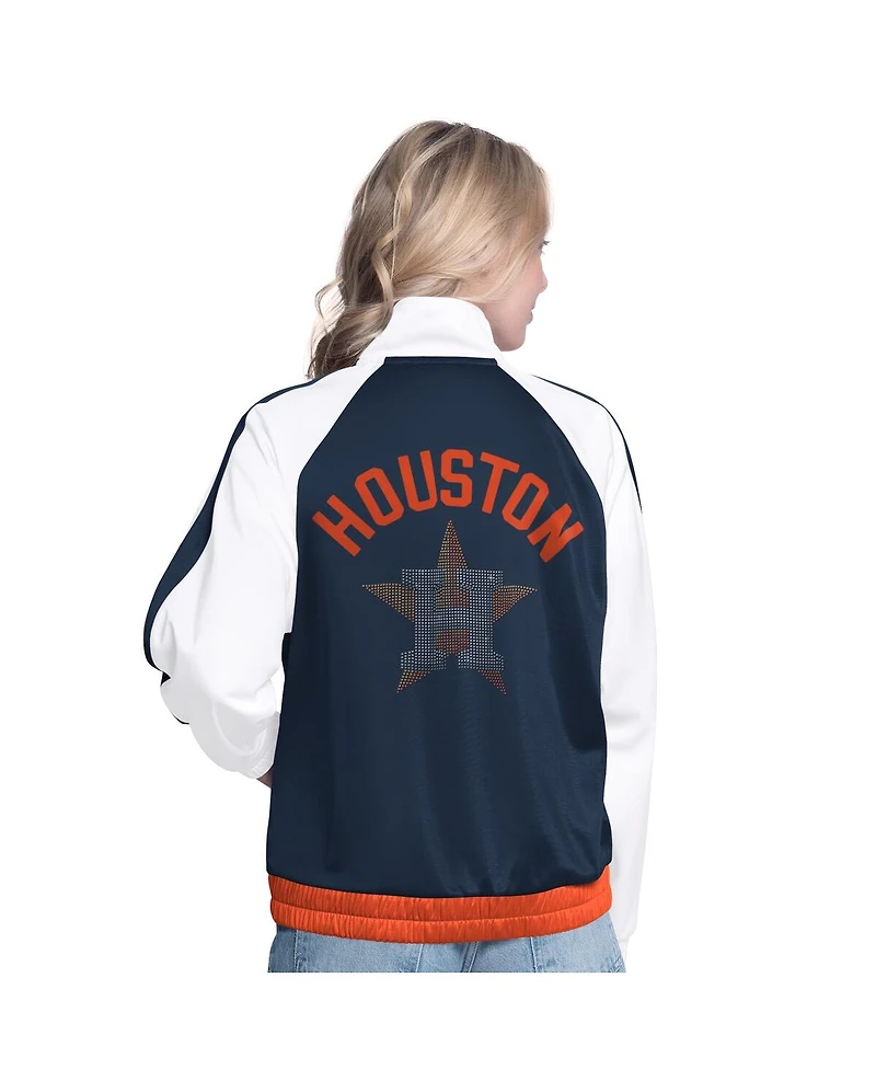 G-iii Sports by Carl Banks Women's White/Navy Houston Astros Rally Rhinestone Raglan Full-Zip Track Jacket