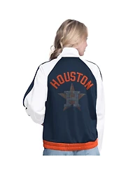 G-iii Sports by Carl Banks Women's White/Navy Houston Astros Rally Rhinestone Raglan Full-Zip Track Jacket