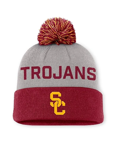 Nike Men's Gray/Cardinal Usc Trojans Primetime Peak Cuffed with Pom Knit Hat