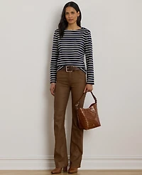 Lauren Ralph Women's Striped Jersey Snap-Trim Boatneck Top
