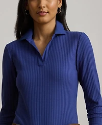 Lauren Ralph Women's Rib-Knit Long-Sleeve Polo Top