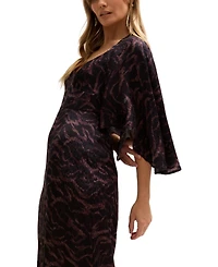 Lily and Lionel London Women's Lydia Angel Sleeve Midnight Tiger Print Maxi Dress