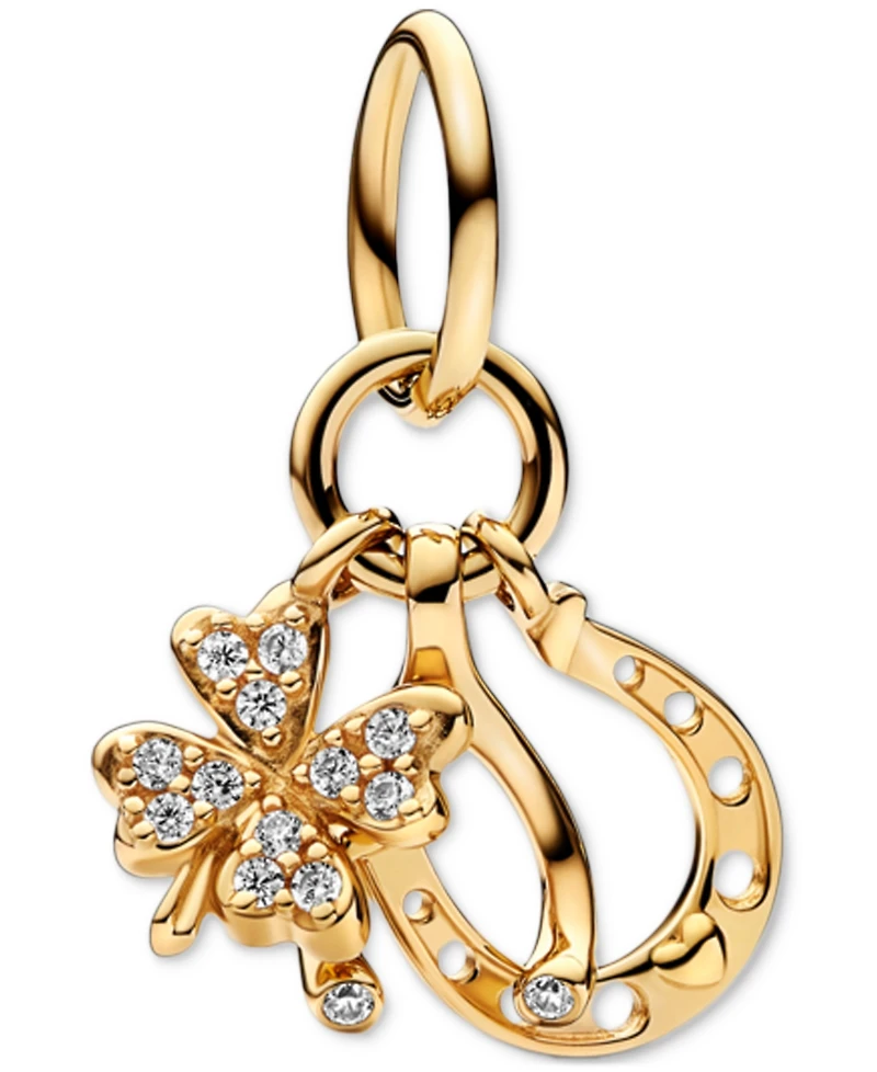 Pandora 14k Gold Clover, Wishbone and Horseshoe Cubic Zirconia Dangle Charm