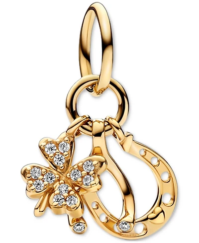 Pandora 14k Gold Clover, Wishbone and Horseshoe Cubic Zirconia Dangle Charm