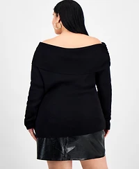 Bar Iii Trendy Plus Off-The-Shoulder Ribbed Sweater, Macy's Exclusive